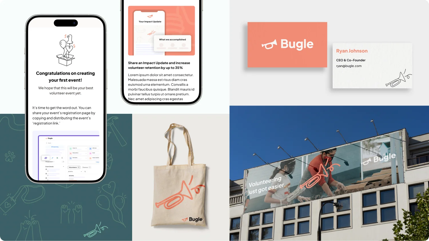 iamge collage of bugle brand merchandise and branding