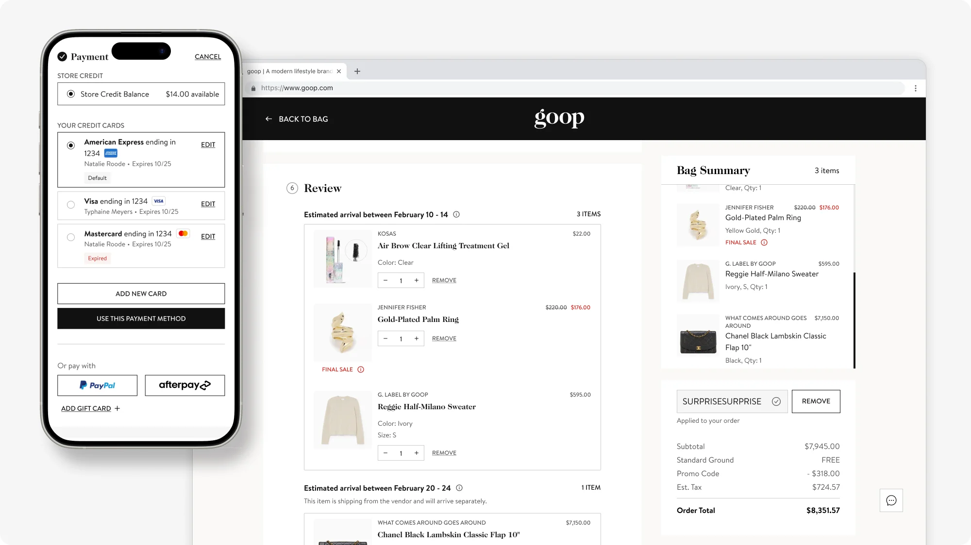 screen capture of the goop checkout page