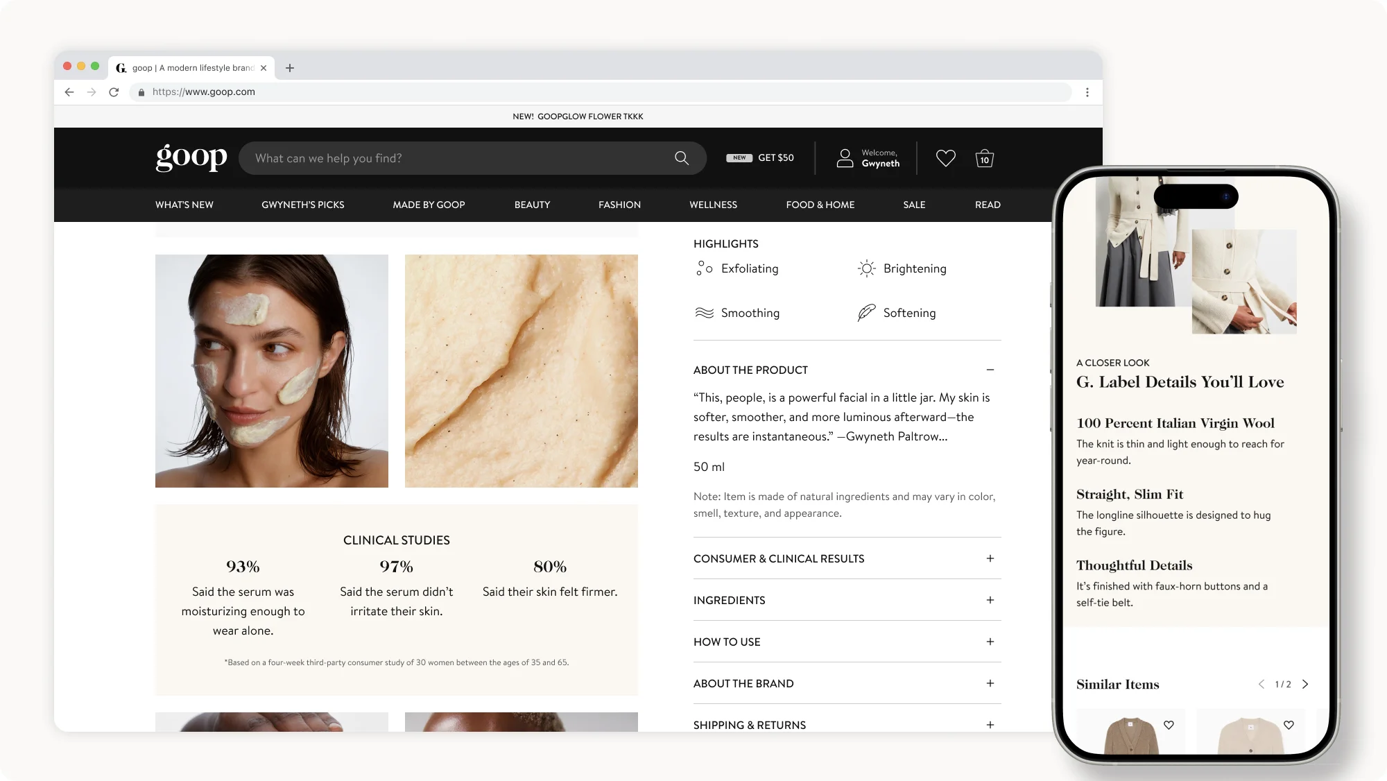 screen capture of goop product display page