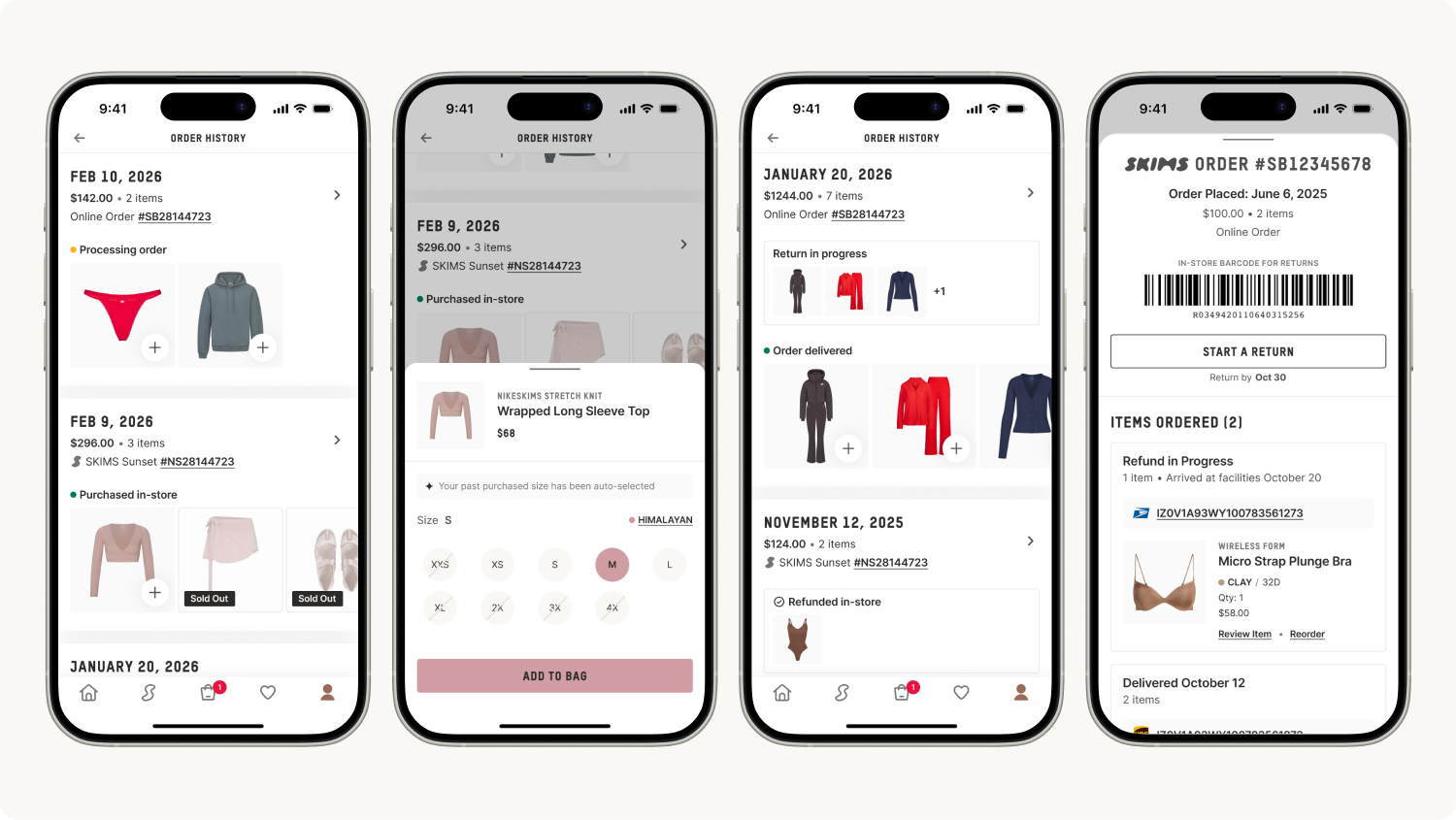 photo collage of skims' order history concepts